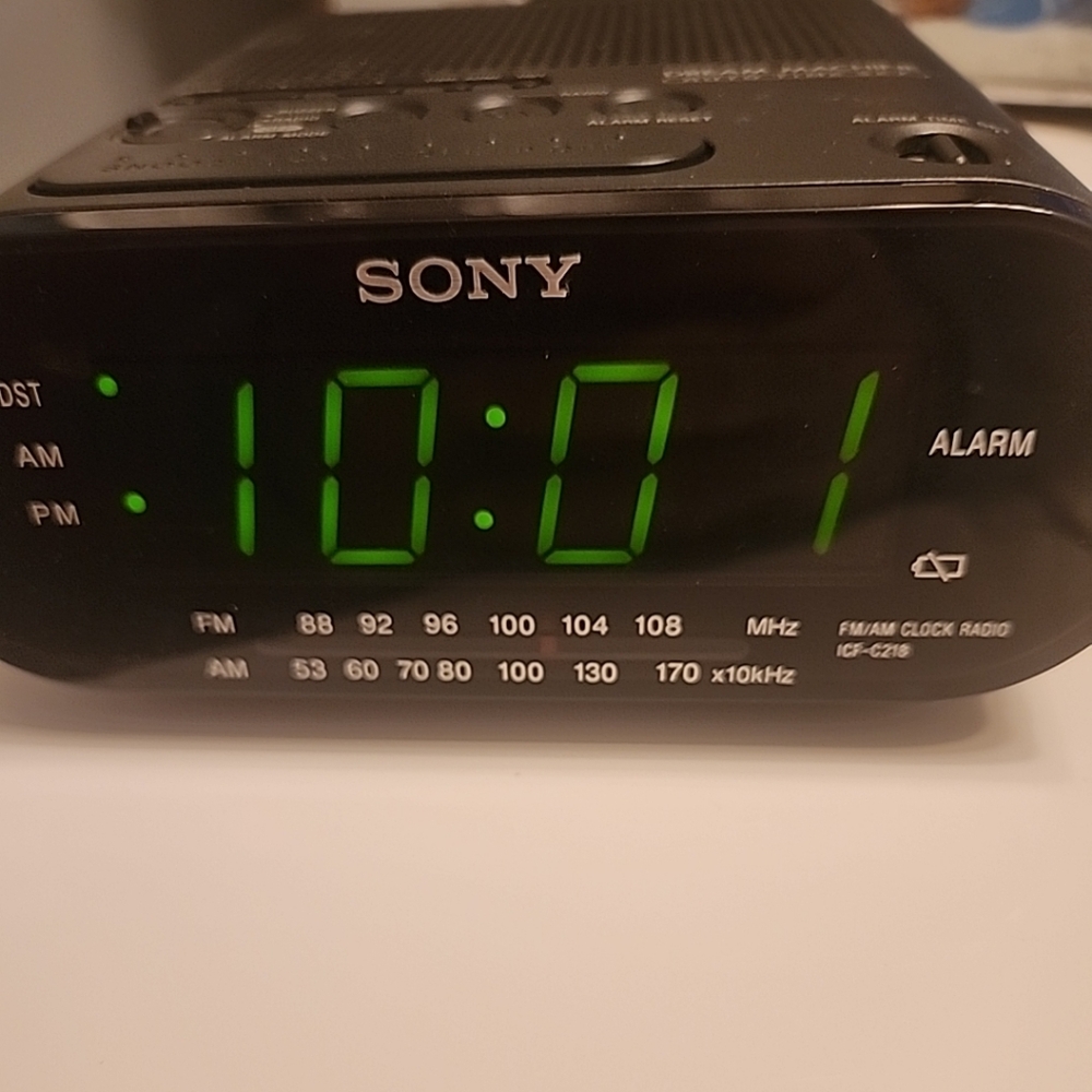 Sony Black Clock Radio with Green Display